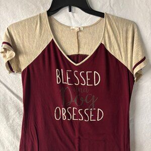 Maurices Womens Top Medium Red Blessed Dog Obsessed Short Sleeve Shirt Raglan